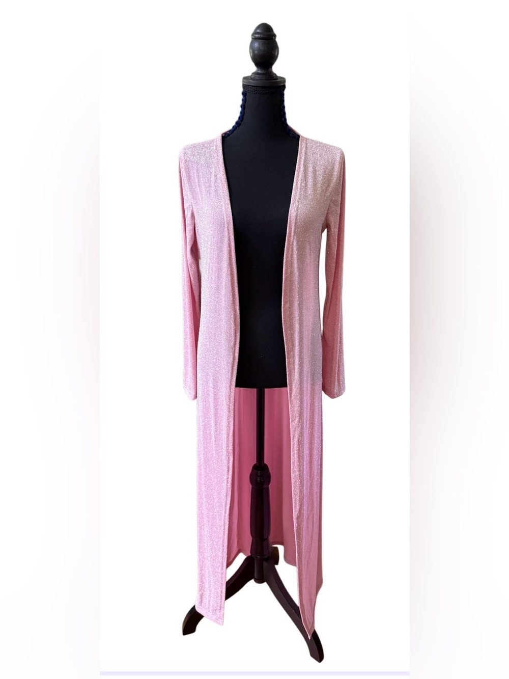 CBR Sparkling  Pink Metallic Trim Women's Long Cardigan Sweater overcoat